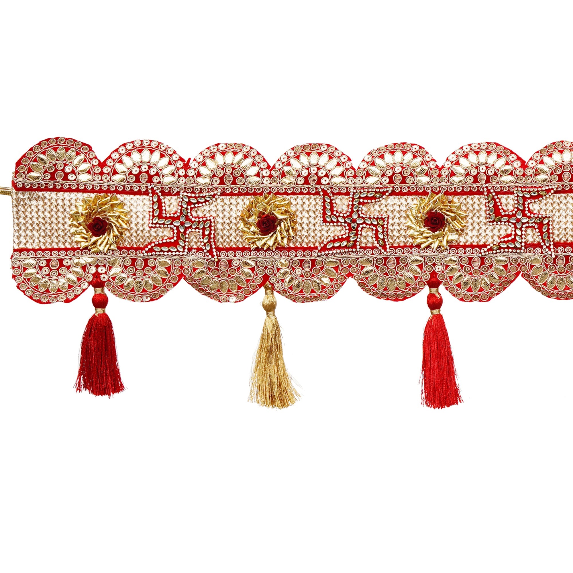 Toran de porte traditionnel fait main orné d'un svastika rouge et de Ganesh pour la décoration de Diwali | Article cadeau de Diwali (43 pouces)