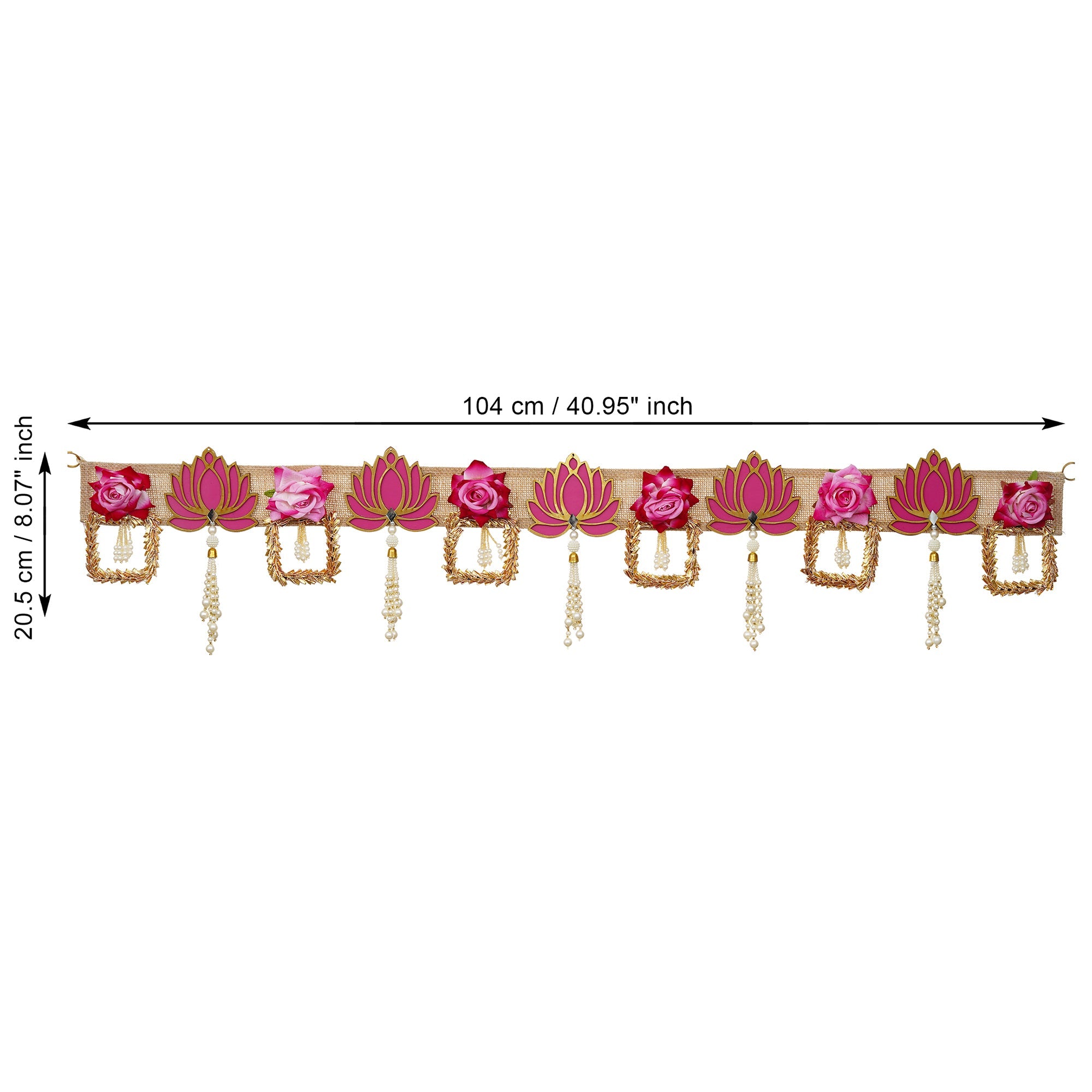 Toran traditionnel fait main avec des fleurs de lotus roses et des Latkans, idéal pour la décoration de portes à Diwali (41 pouces)