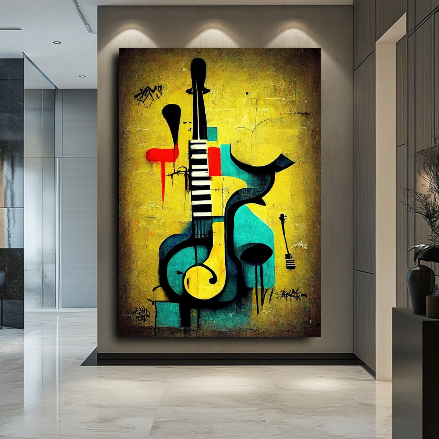 Tableau de peinture musicale premium Art abstrait - Décoration murale musicale moderne pour la maison, cadeau de pendaison de crémaillère unique - 12 x 18 pouces