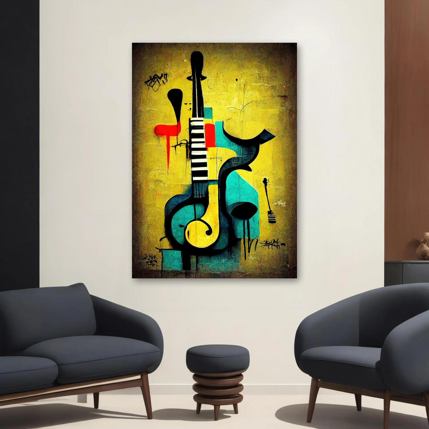 Tableau de peinture musicale premium Art abstrait - Décoration murale musicale moderne pour la maison, cadeau de pendaison de crémaillère unique - 12 x 18 pouces
