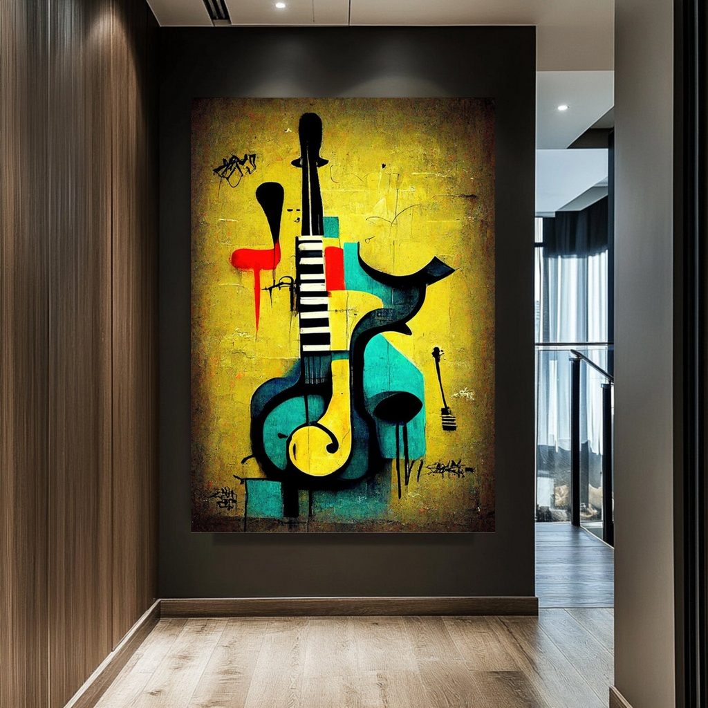 Tableau de peinture musicale premium Art abstrait - Décoration murale musicale moderne pour la maison, cadeau de pendaison de crémaillère unique - 12 x 18 pouces