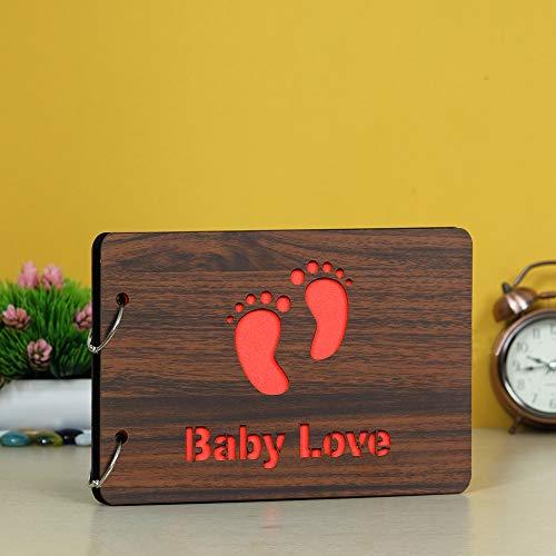 Livre de souvenirs/album photo DIY en bois (26 x 16 x 4 cm, 30 pages noires)