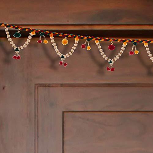 Toran de porte fait main avec pompons et perles pour la décoration de porte et de maison, et la décoration de Diwali (multicolore) - 96,5 cm