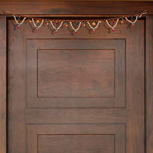Toran de porte fait main avec pompons et perles pour la décoration de porte et de maison, et la décoration de Diwali (multicolore) - 96,5 cm