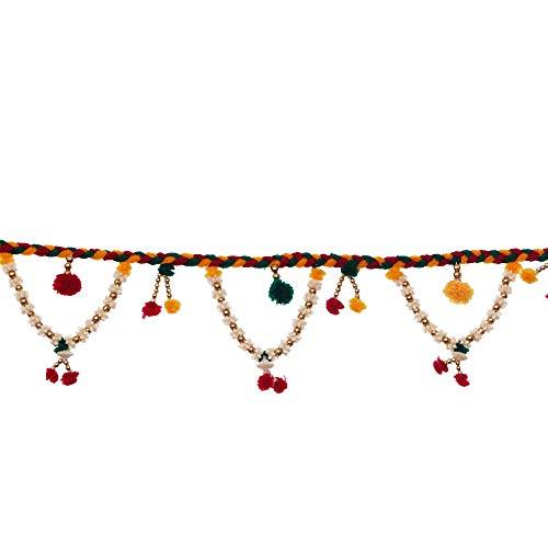 Toran de porte fait main avec pompons et perles pour la décoration de porte et de maison, et la décoration de Diwali (multicolore) - 96,5 cm
