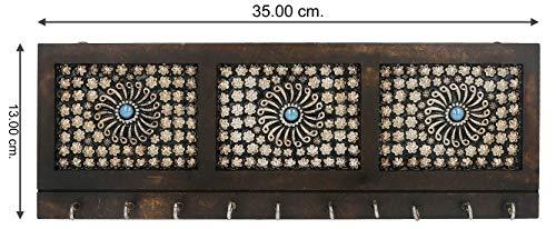 Magnifique porte-clés mural en bois clouté de fleurs argentées (10 crochets, marron, argent)
