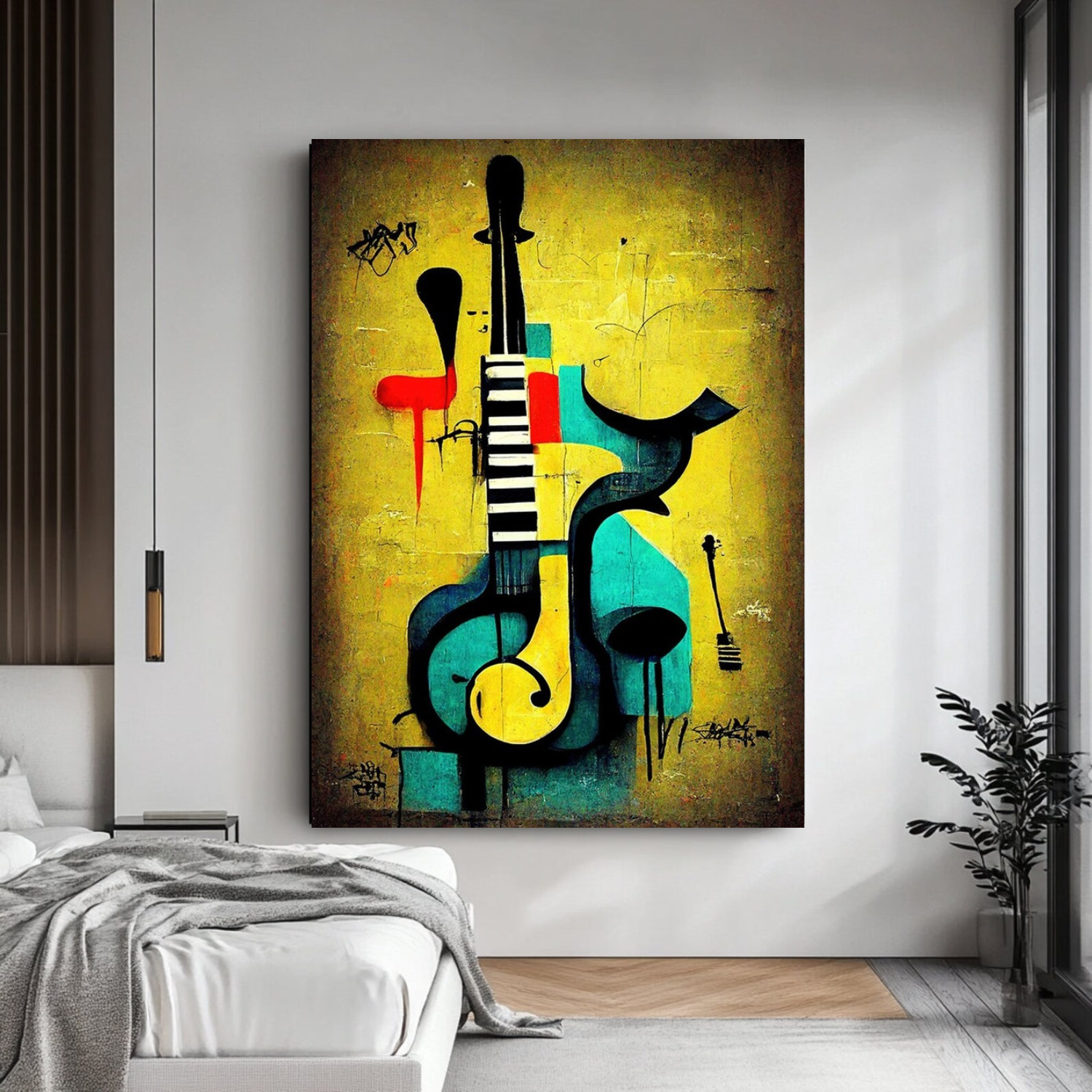 Tableau de peinture musicale premium Art abstrait - Décoration murale musicale moderne pour la maison, cadeau de pendaison de crémaillère unique - 12 x 18 pouces
