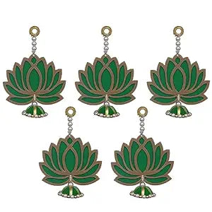 tenture murale Premium Lotus vert|tenture murale toile de fond Lotus|tenture murale de décoration ganpati pour la maison et le bureau (bois) 6 pouces tenture verte