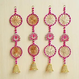 Tentures murales faites à la main en forme de lotus avec chakri | Toran | Décoration murale pour porte pour Diwali/Toran de porte, Toran traditionnel pour porte, (30x5,5) pouces, multicolore