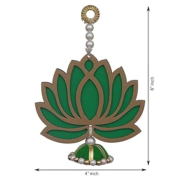 tenture murale Premium Lotus vert|tenture murale toile de fond Lotus|tenture murale de décoration ganpati pour la maison et le bureau (bois) 6 pouces tenture verte