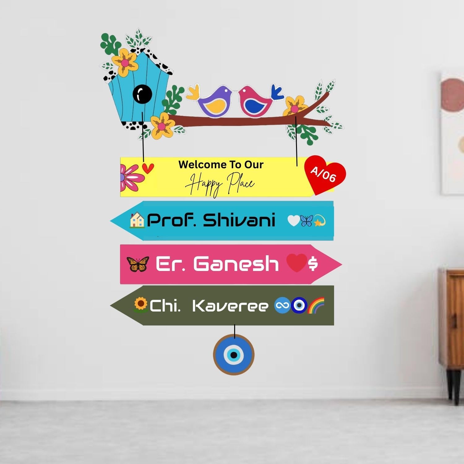 Plaque murale en bois de qualité supérieure « Happy Family » pour entrée de maison, plaque de bienvenue en bois pour notre maison – (40 x 25 cm)