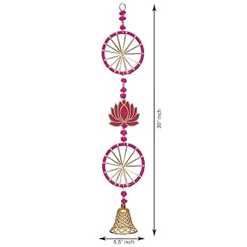 Tentures murales faites à la main en forme de lotus avec chakri | Toran | Décoration murale pour porte pour Diwali/Toran de porte, Toran traditionnel pour porte, (30x5,5) pouces, multicolore