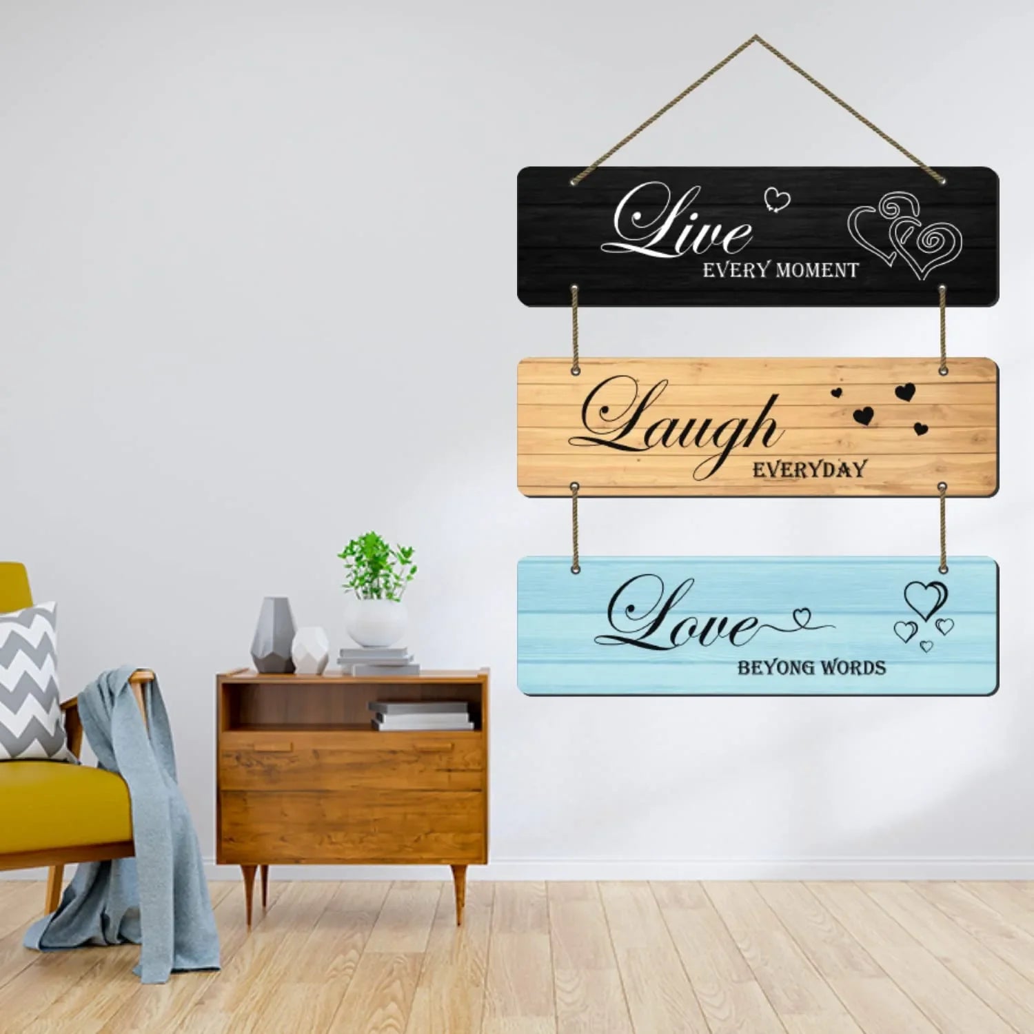 Décoration murale décorative en bois « Live Love Laugh » pour salon | Chambre | Décoration intérieure | Cadeaux | Article de décoration à citation | Art mural pour couloir | Décoration murale en MDF