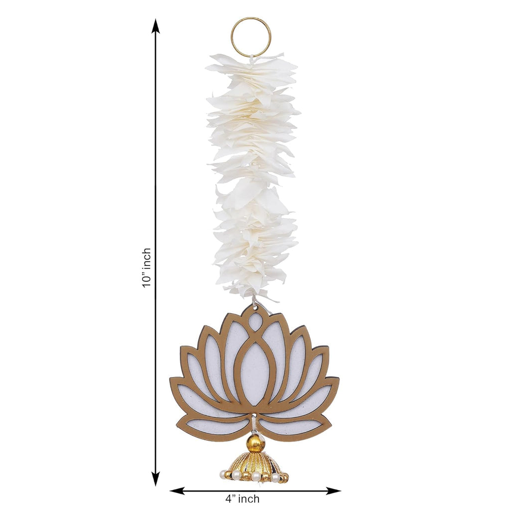 Décoration Murale suspendue Premium Lotus Jaune avec Gajra Blanche | Décoration Suspendue en forme de Lotus | Décoration Murale | Décoration Murale pour Temple Décorations pour la Maison et Diwali (Blanc, Or)