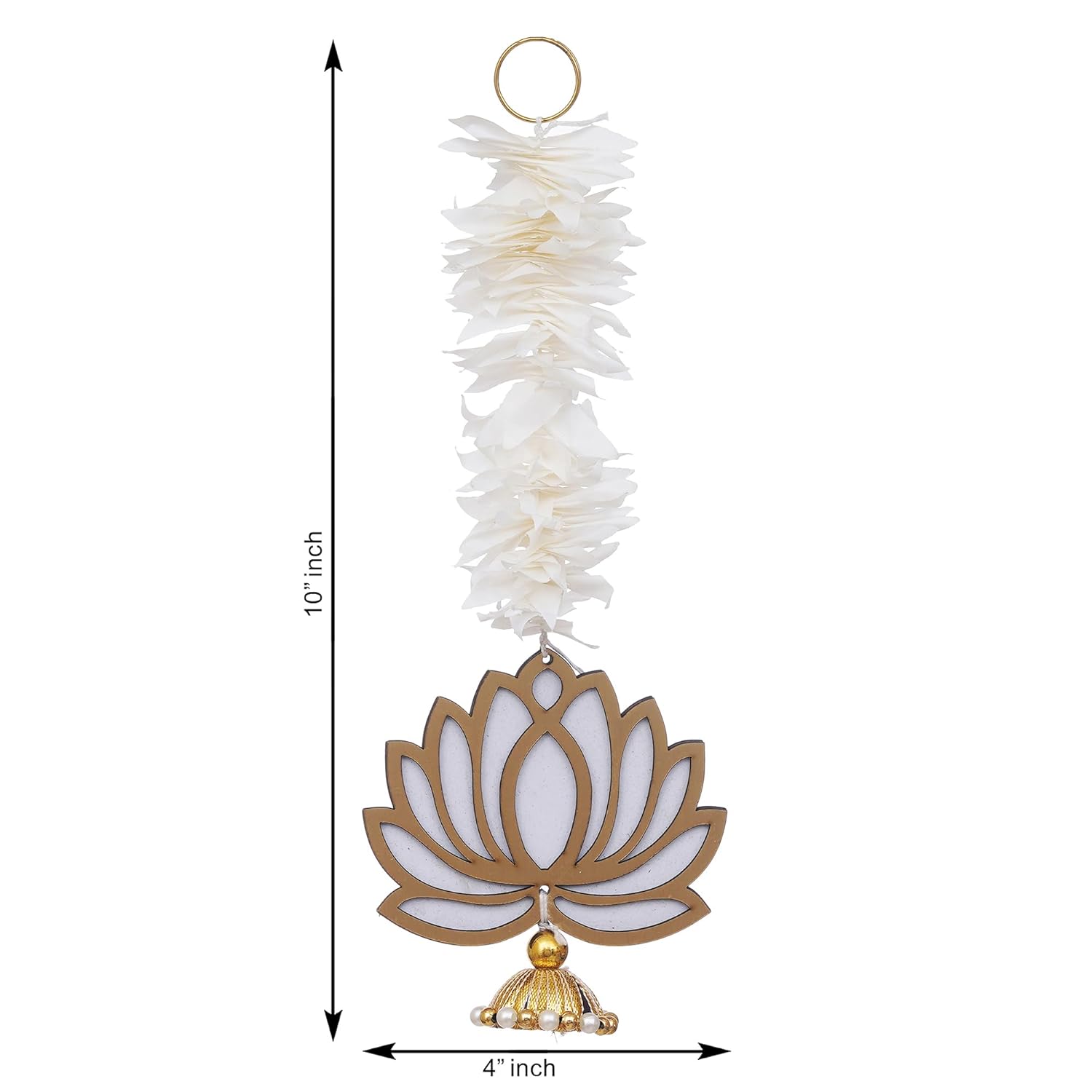 Décoration Murale suspendue Premium Lotus Jaune avec Gajra Blanche | Décoration Suspendue en forme de Lotus | Décoration Murale | Décoration Murale pour Temple Décorations pour la Maison et Diwali (Blanc, Or)
