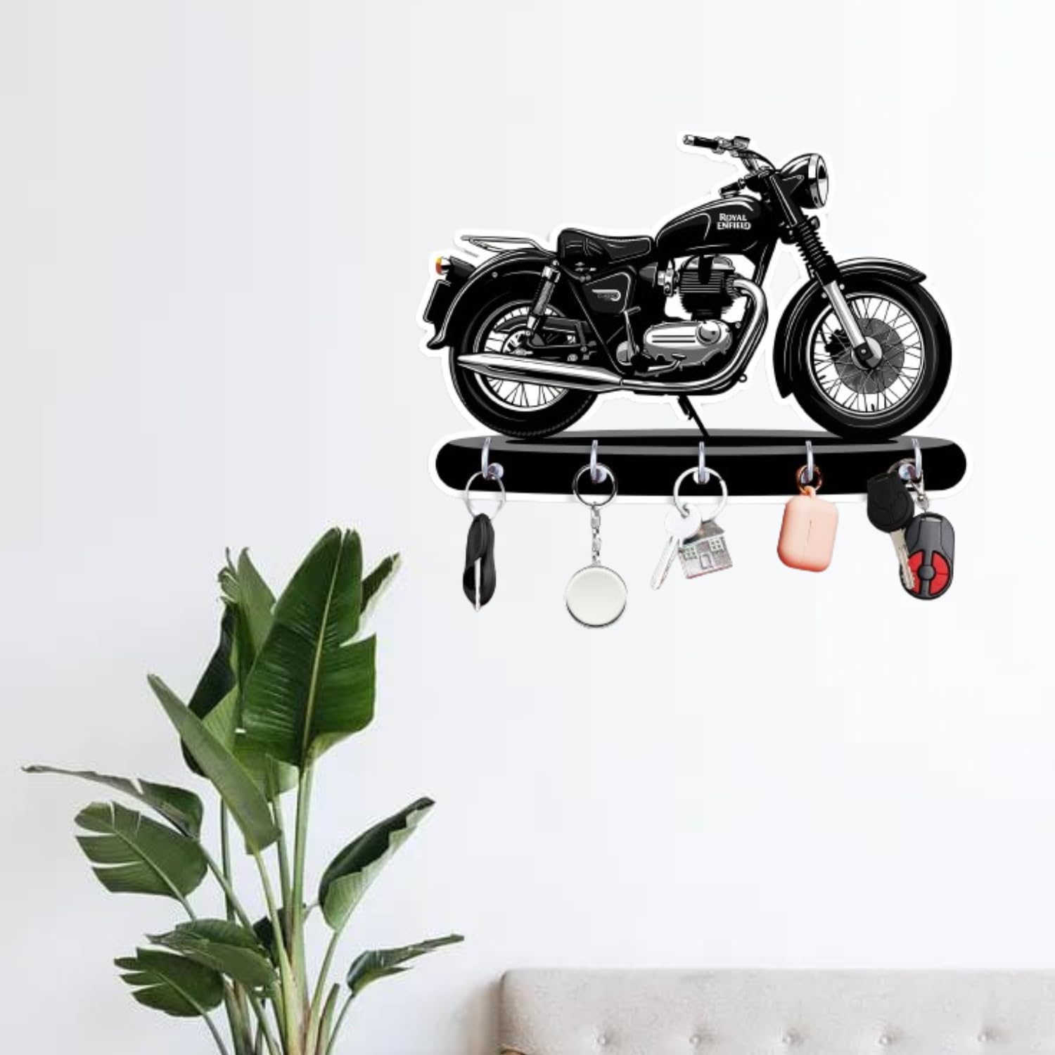 Porte-clés mural en bois en forme de moto Bullet, impression UV HD de qualité supérieure, pour la maison et le bureau (24,1 x 16,5 cm, bois, multicolore)