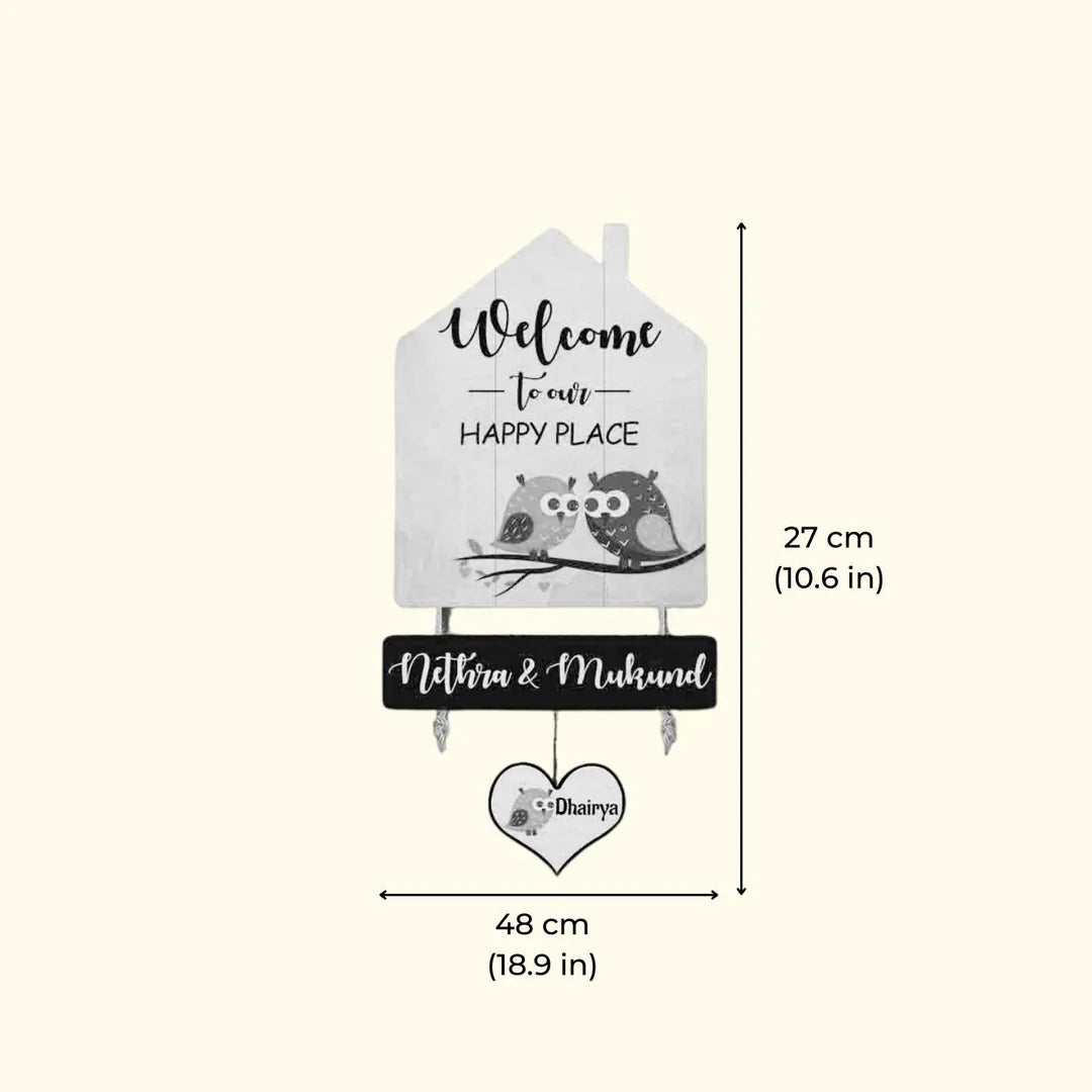 Plaque de bienvenue chouette en forme de maison, décoration de bureau en bois, 48 x 15 cm