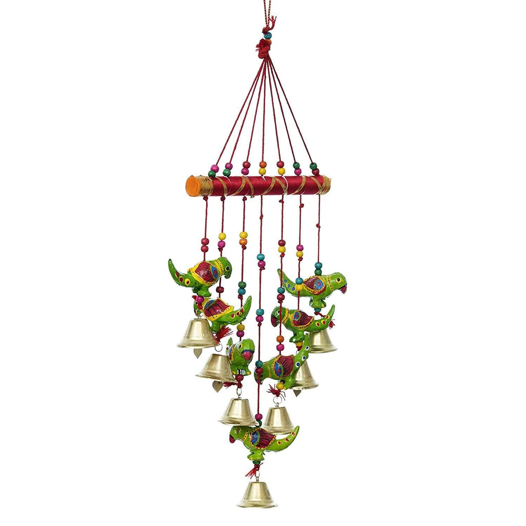 Décoration Murale Faite à la Main, Design Oiseaux et Clochettes Rajasthani - 45 cm (Bois) (Modèle 9)