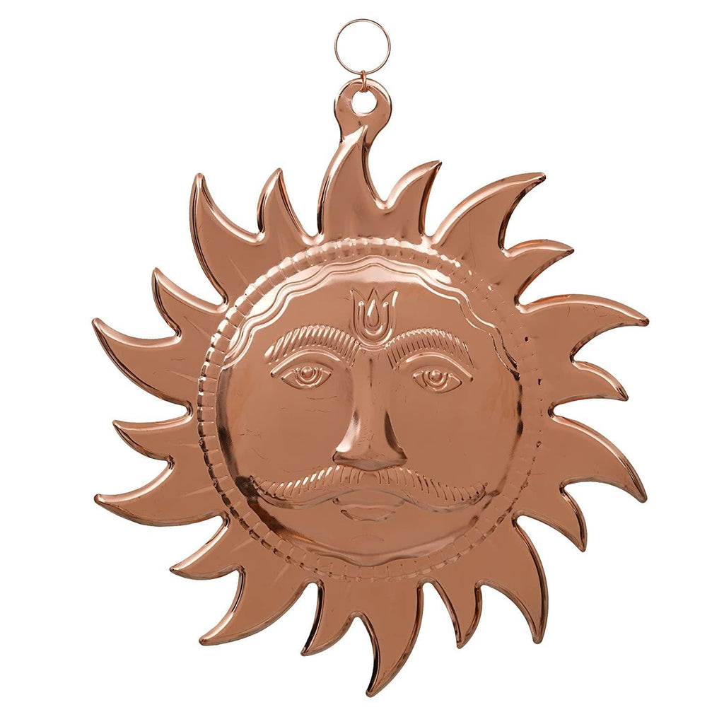 Yantra Surya Narayan premium en cuivre / Visage de Surya en cuivre / Visage de Surya Bhagwan / Surya Narayan Bhagwan / Visage de Surya Vastu / Visage de Soleil Vaastu à suspendre (Taille: 9,5 pouces, Couleur: Marron, Matériau: Cuivre)