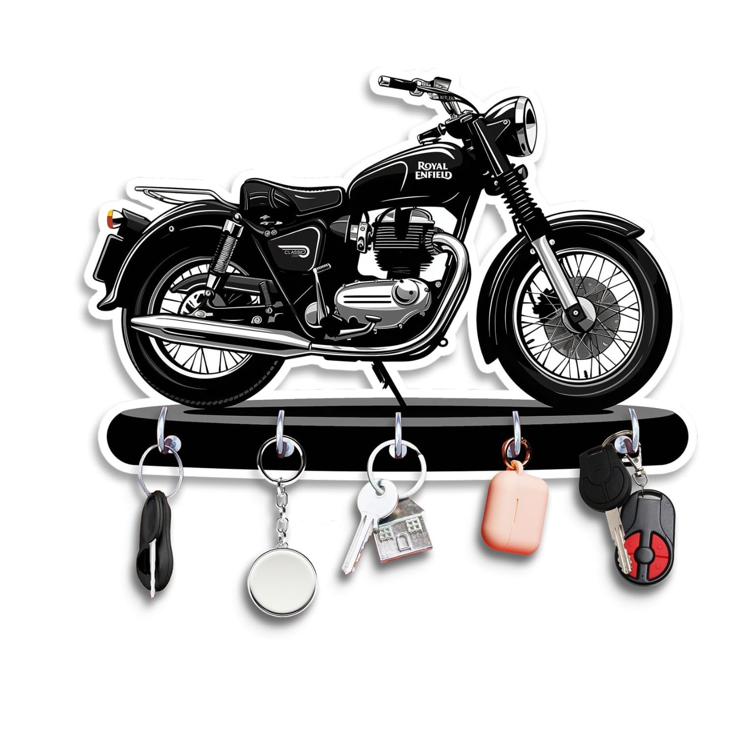 Porte-clés mural en bois en forme de moto Bullet, impression UV HD de qualité supérieure, pour la maison et le bureau (24,1 x 16,5 cm, bois, multicolore)