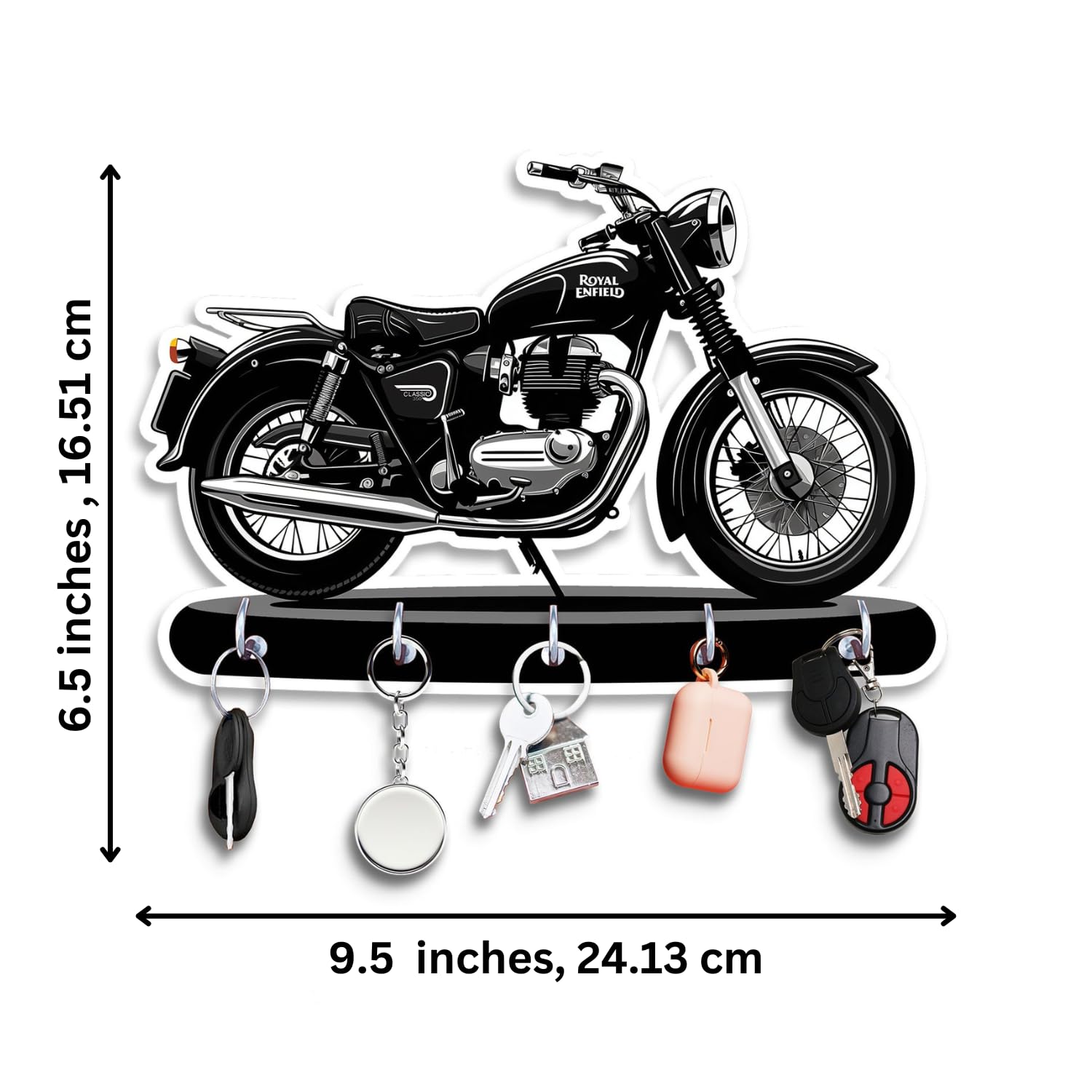 Porte-clés mural en bois en forme de moto Bullet, impression UV HD de qualité supérieure, pour la maison et le bureau (24,1 x 16,5 cm, bois, multicolore)