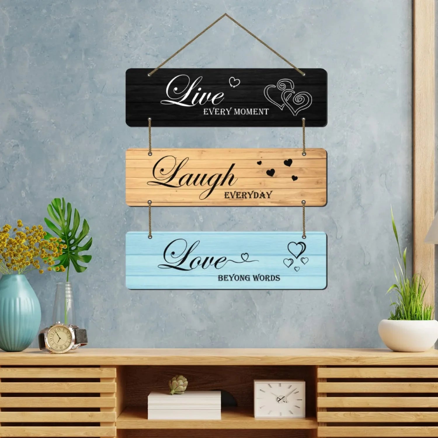 Décoration murale décorative en bois « Live Love Laugh » pour salon | Chambre | Décoration intérieure | Cadeaux | Article de décoration à citation | Art mural pour couloir | Décoration murale en MDF