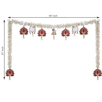 Toran / Décoration de porte traditionnelle faite à la main Motif Lotus et Ganesh avec Vache – pour porte, 101,6 cm de long, multicolore