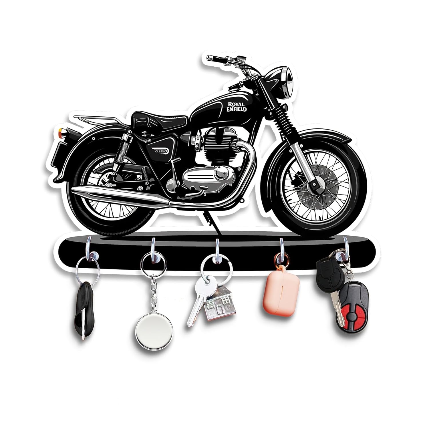Porte-clés mural en bois en forme de moto Bullet, impression UV HD de qualité supérieure, pour la maison et le bureau (24,1 x 16,5 cm, bois, multicolore)