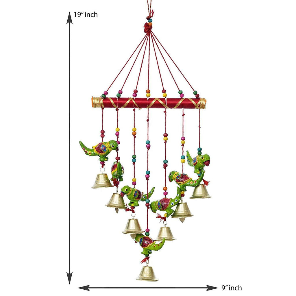 Décoration Murale Faite à la Main, Design Oiseaux et Clochettes Rajasthani - 45 cm (Bois) (Modèle 9)