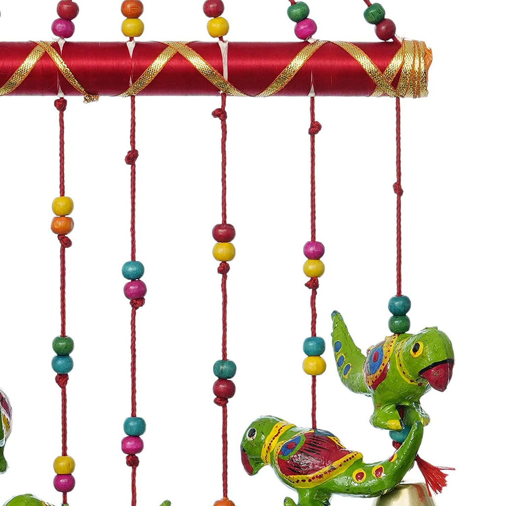 Décoration Murale Faite à la Main, Design Oiseaux et Clochettes Rajasthani - 45 cm (Bois) (Modèle 9)