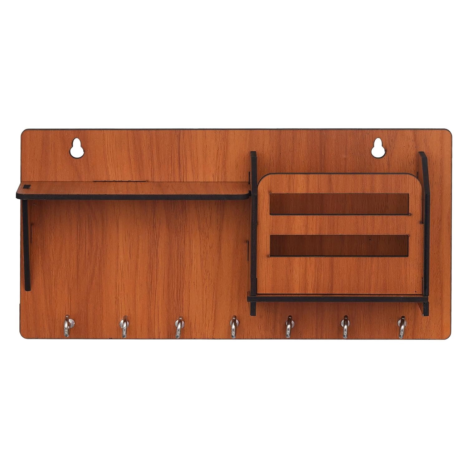 Support mural latéral pour clés en bois finition mate, porte-clés avec 7 crochets (marron) pour la maison et le bureau (10x 5)