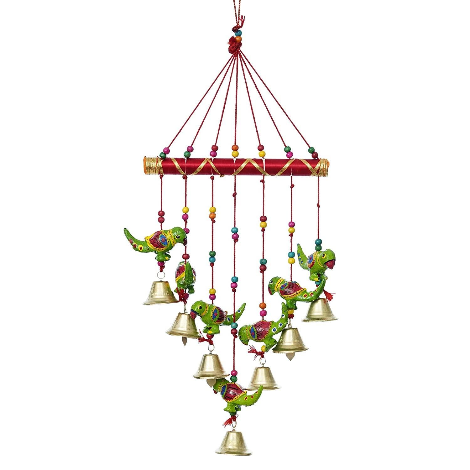 Décoration Murale Faite à la Main, Design Oiseaux et Clochettes Rajasthani - 45 cm (Bois) (Modèle 9)