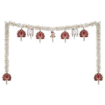 Toran / Décoration de porte traditionnelle faite à la main Motif Lotus et Ganesh avec Vache – pour porte, 101,6 cm de long, multicolore