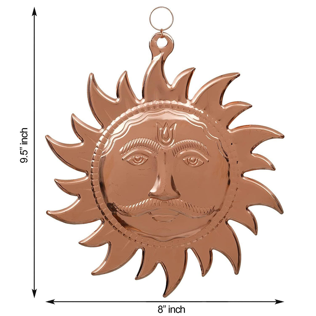 Yantra Surya Narayan premium en cuivre / Visage de Surya en cuivre / Visage de Surya Bhagwan / Surya Narayan Bhagwan / Visage de Surya Vastu / Visage de Soleil Vaastu à suspendre (Taille: 9,5 pouces, Couleur: Marron, Matériau: Cuivre)
