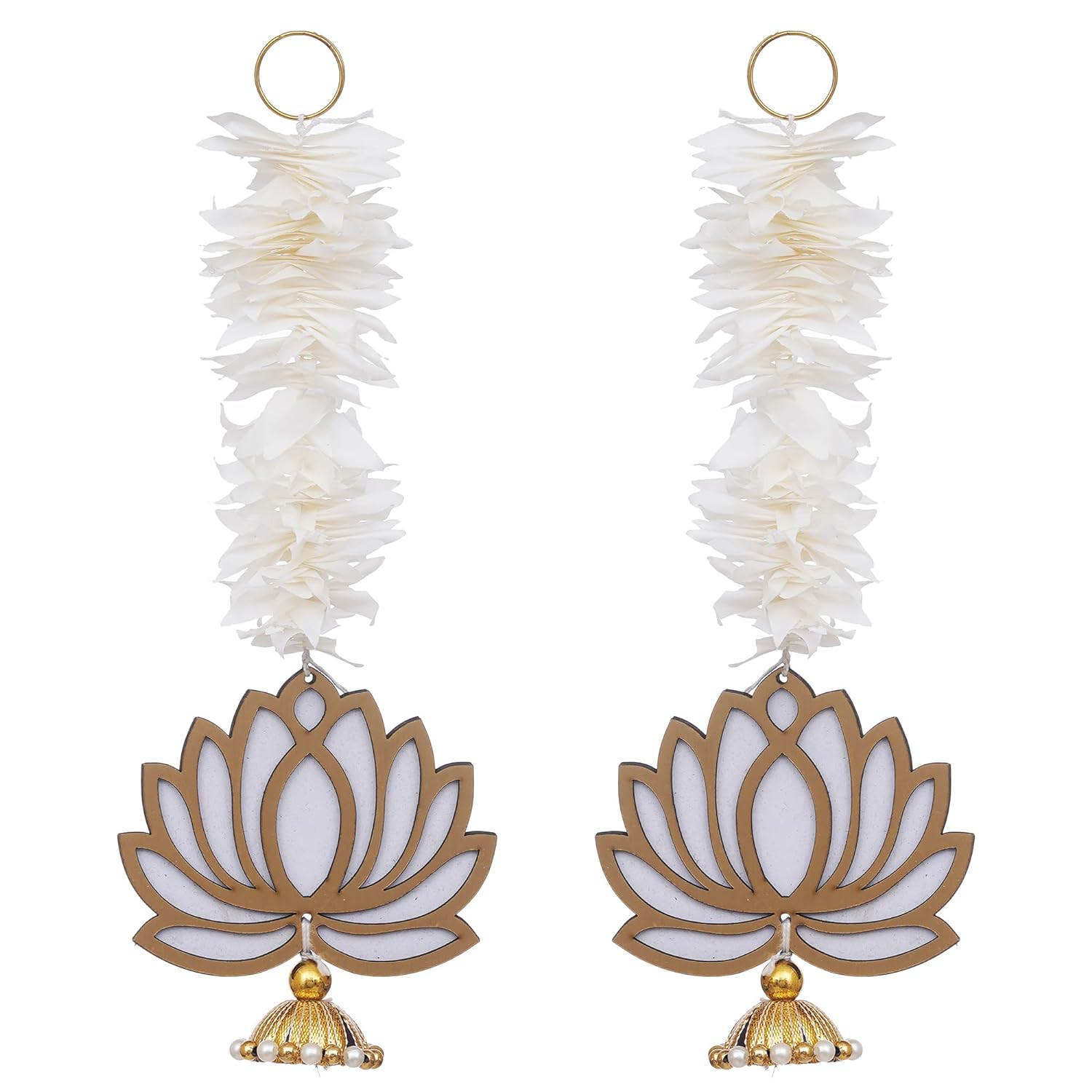 Décoration Murale suspendue Premium Lotus Jaune avec Gajra Blanche | Décoration Suspendue en forme de Lotus | Décoration Murale | Décoration Murale pour Temple Décorations pour la Maison et Diwali (Blanc, Or)