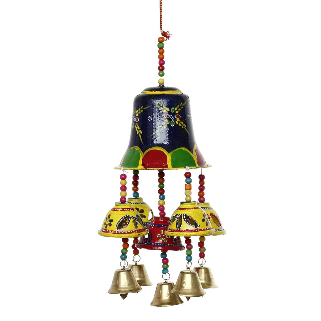 Décoration murale artisanale de 30 cm en bois, motif oiseaux et clochettes du Rajasthan