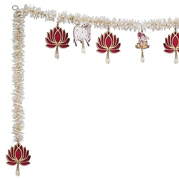 Toran / Décoration de porte traditionnelle faite à la main Motif Lotus et Ganesh avec Vache – pour porte, 101,6 cm de long, multicolore