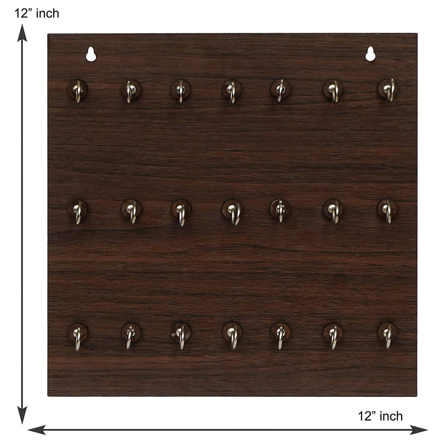 Porte-clés mural haut de gamme en bois – 21 crochets (Marron)