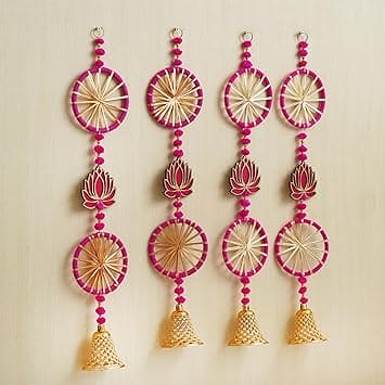 Tentures murales faites à la main en forme de lotus avec chakri | Toran | Décoration murale pour porte pour Diwali/Toran de porte, Toran traditionnel pour porte, (30x5,5) pouces, multicolore