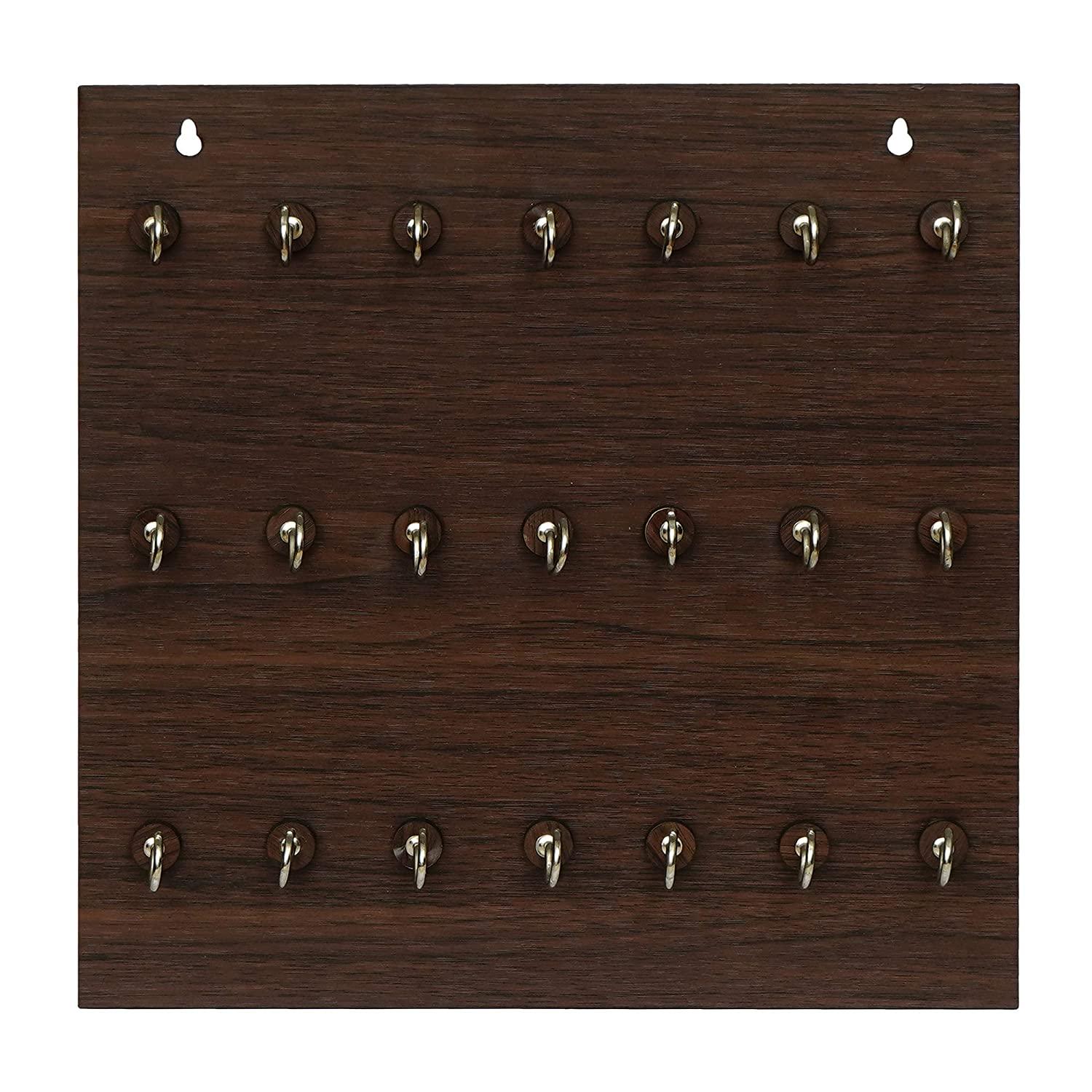 Porte-clés mural haut de gamme en bois – 21 crochets (Marron)