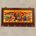 Porte-clés mural en bois style art Rajasthani à 6 crochets - Marron (30 x 15 cm)