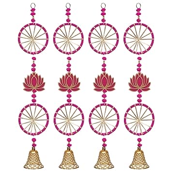 Tentures murales faites à la main en forme de lotus avec chakri | Toran | Décoration murale pour porte pour Diwali/Toran de porte, Toran traditionnel pour porte, (30x5,5) pouces, multicolore