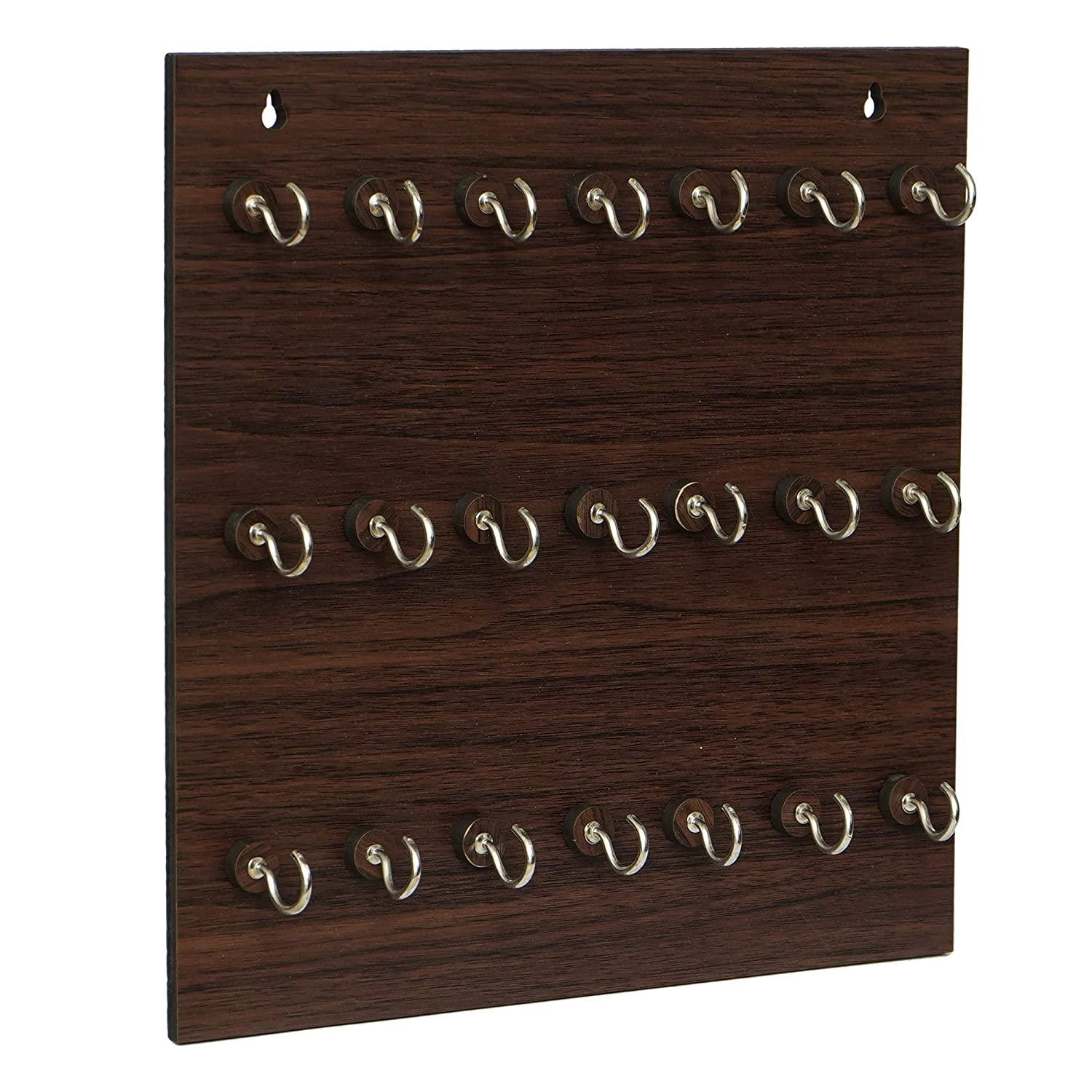 Porte-clés mural haut de gamme en bois – 21 crochets (Marron)
