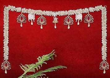Toran / Décoration de porte traditionnelle faite à la main Motif Lotus et Ganesh avec Vache – pour porte, 101,6 cm de long, multicolore