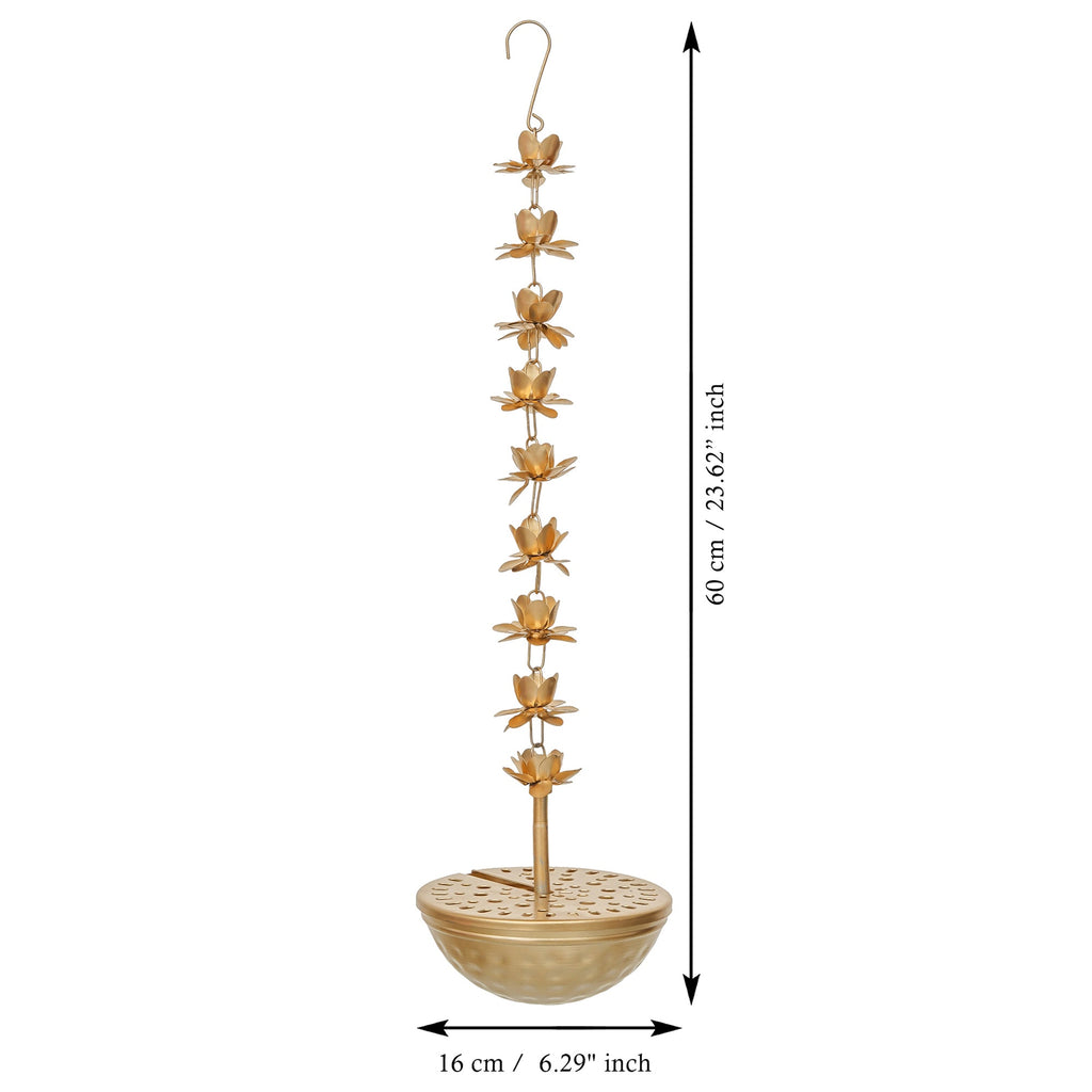 Coupe Urli Suspendue Décorative Florale en Forme de Lotus de Qualité Supérieure pour la Décoration de Diwali, Bol Uruli en Métal à Suspendre Cadeau de Diwali, Uruli pour la Décoration Intérieure (60 cm)