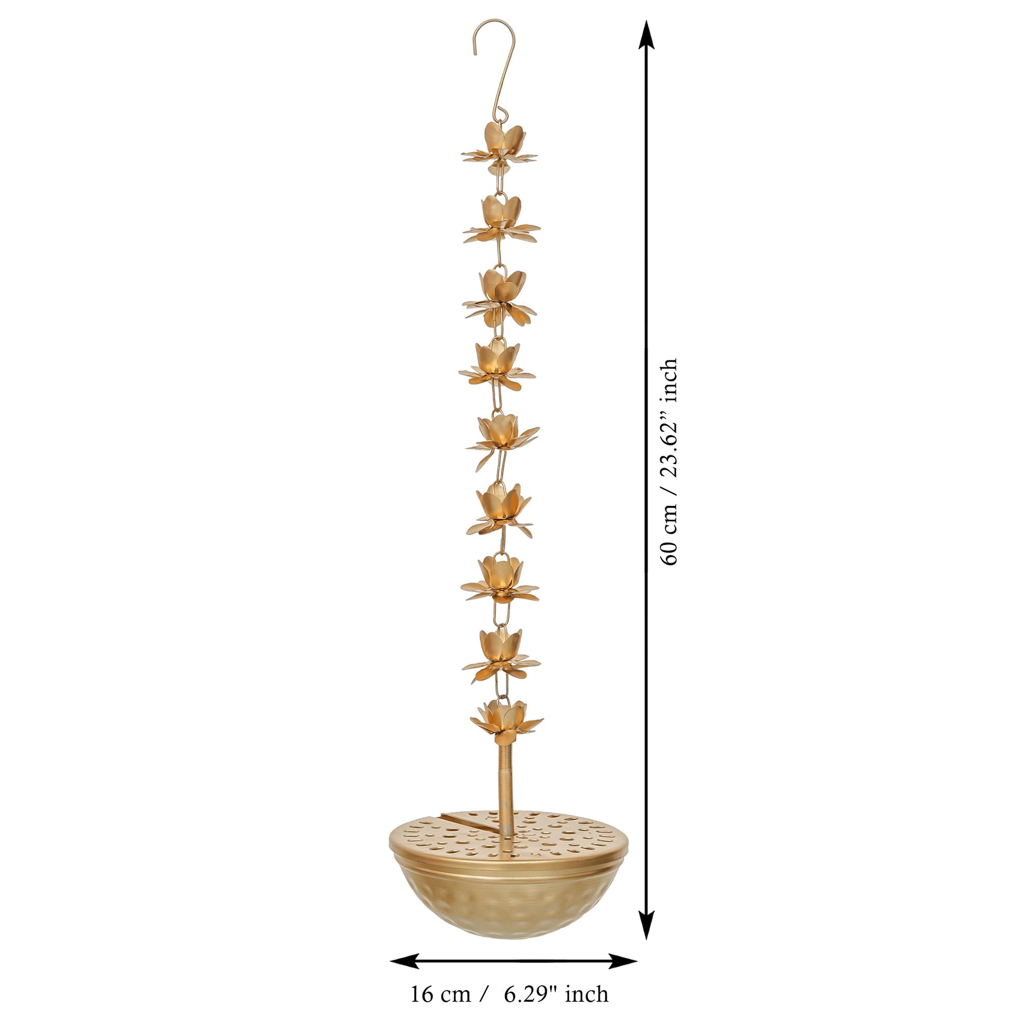 Coupe Urli Suspendue Décorative Florale en Forme de Lotus de Qualité Supérieure pour la Décoration de Diwali, Bol Uruli en Métal à Suspendre Cadeau de Diwali, Uruli pour la Décoration Intérieure (60 cm)