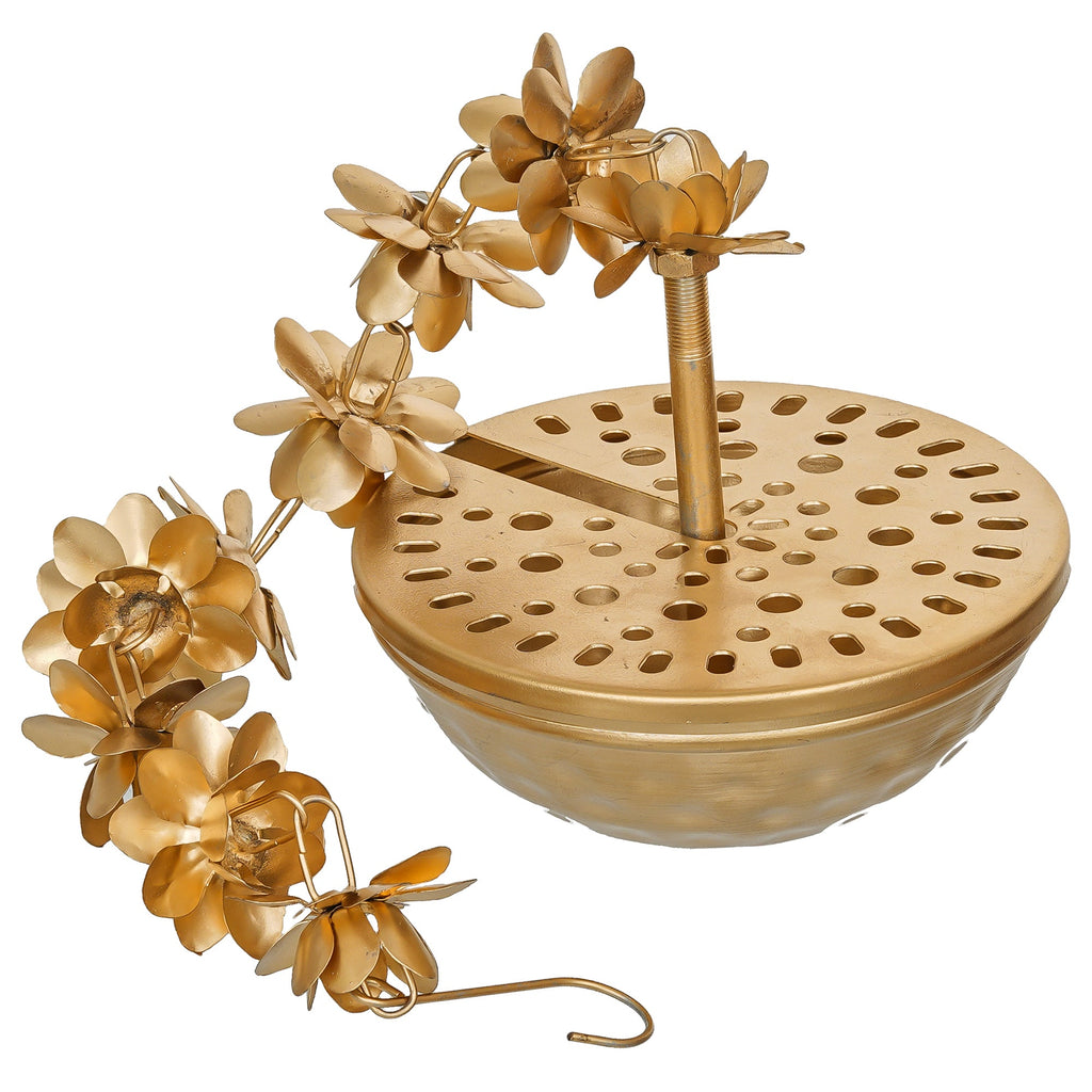 Coupe Urli Suspendue Décorative Florale en Forme de Lotus de Qualité Supérieure pour la Décoration de Diwali, Bol Uruli en Métal à Suspendre Cadeau de Diwali, Uruli pour la Décoration Intérieure (60 cm)