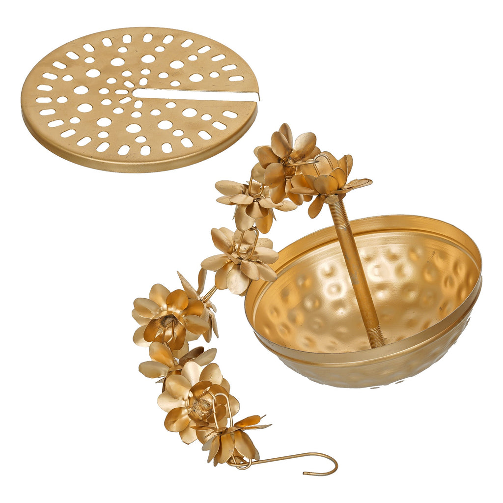 Coupe Urli Suspendue Décorative Florale en Forme de Lotus de Qualité Supérieure pour la Décoration de Diwali, Bol Uruli en Métal à Suspendre Cadeau de Diwali, Uruli pour la Décoration Intérieure (60 cm)