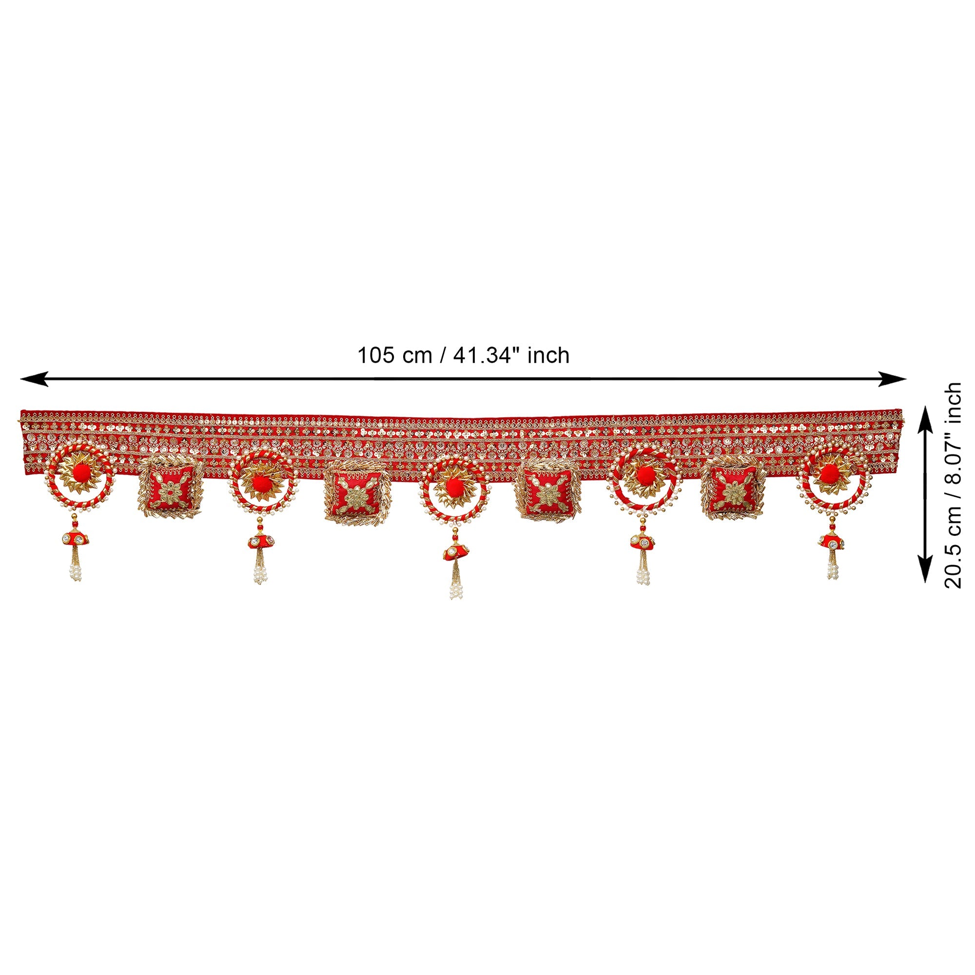 Toran de porte suspendu mural fait à la main Fleur Rouge Premium / Toran pour Décoration Murale Multicolore Décoration Diwali (42 pouces) Toran de porte