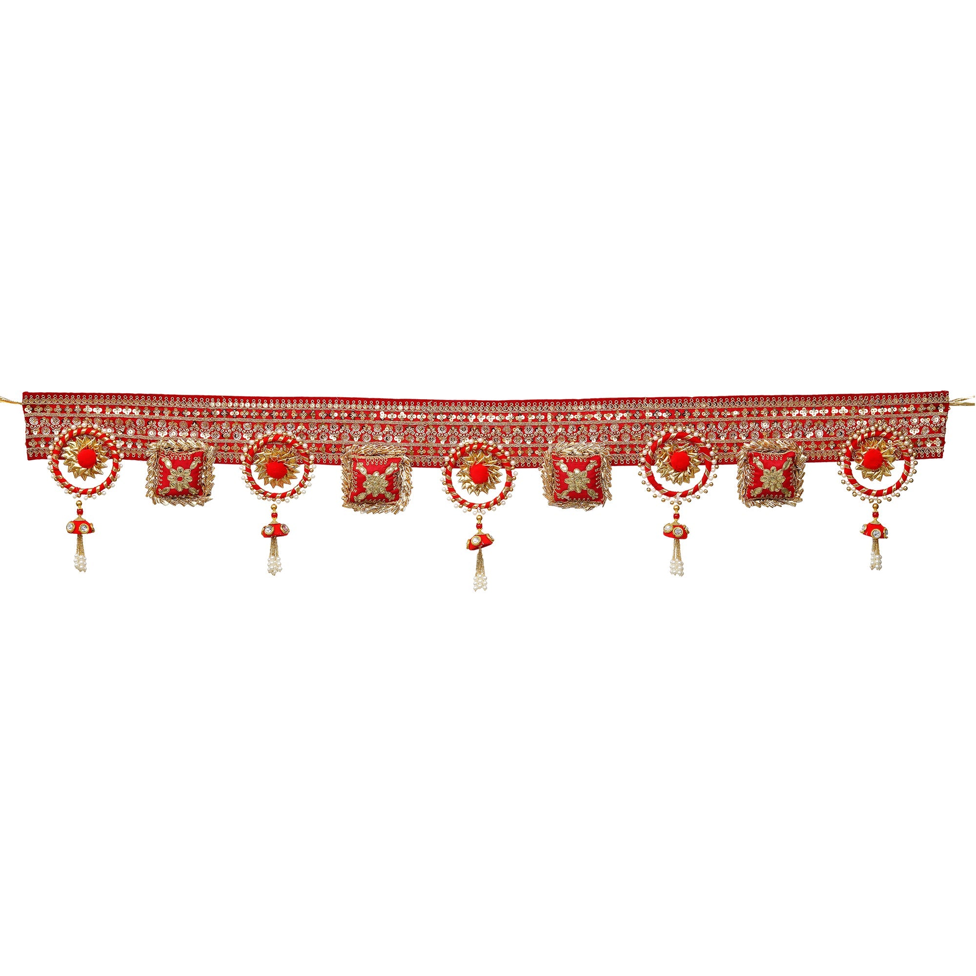 Toran de porte suspendu mural fait à la main Fleur Rouge Premium / Toran pour Décoration Murale Multicolore Décoration Diwali (42 pouces) Toran de porte